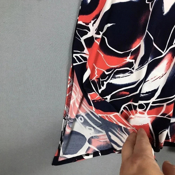 Clara Sun Woo Tunic Top Women Size Medium M Slinky Print 3/4 Sleeve Asymmetrical - Picture 5 of 13